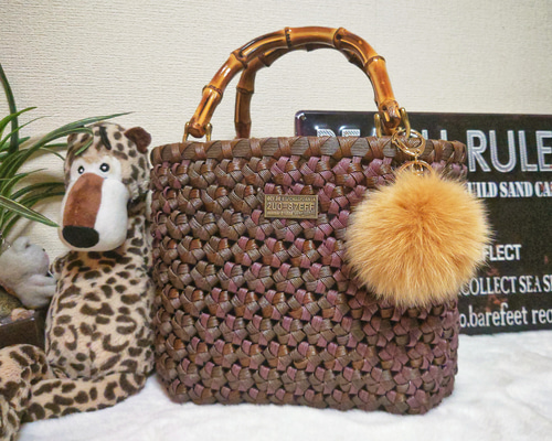 再)クラフトバンド＊かごバッグL/花結び✤ブラウンMIX かごバッグ