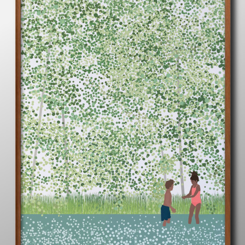 15324□ポスター アート 絵画『川辺の子供たち 自然 ネイチャー』北欧