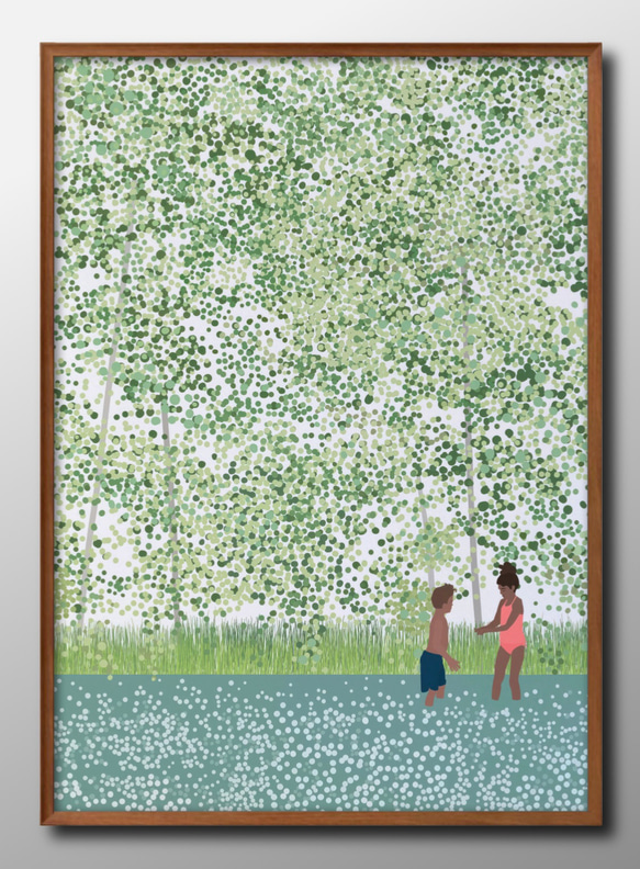 15324□ポスター アート 絵画『川辺の子供たち 自然 ネイチャー』北欧