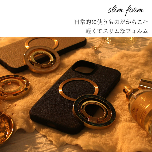 iphone ケース レザー リング付き マグセーフ かわいい べっ甲 iphone ケース 本革 リング付き 16 15 14 13 mini チェーン