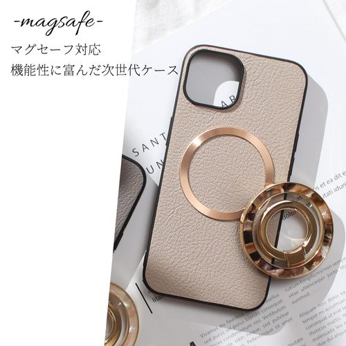 iphone ケース レザー リング付き マグセーフ対応 花柄 べっ甲 c3df3b484be7a2900b27d7abe1b032