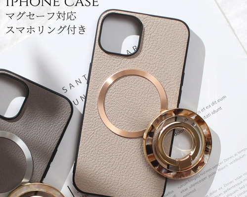 iphone ケース レザー リング付き マグセーフ対応 花柄 べっ甲 4c6259ab0db77edd9685ecfe5a3525