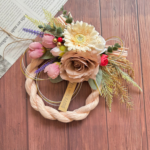 ハンドメイド　リース　しめ縄お正月飾り No.59 リボン型しめ縄リース2024 ハンドメイドお正月飾り 玄関