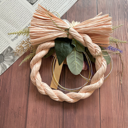 ハンドメイド　リースしめ縄お正月飾り No.203 薔薇のしめ縄リース2025 ハンドメイドお正月飾り玄関