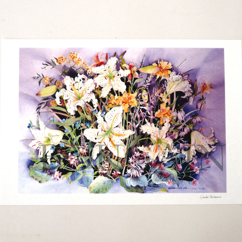 油彩画 花束 Douglas 夏の花束 】 ORIGINAL GICLEE 水彩画を高級紙に印刷した鑑賞用絵画