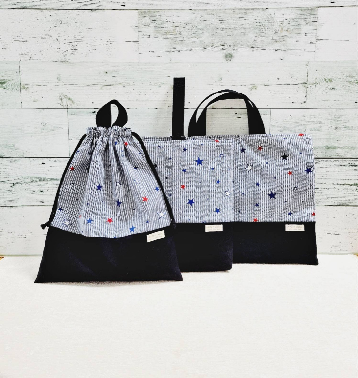 星柄(ストライプ)の入園入学3点セット(レッスンバッグ、上履き入れ、お