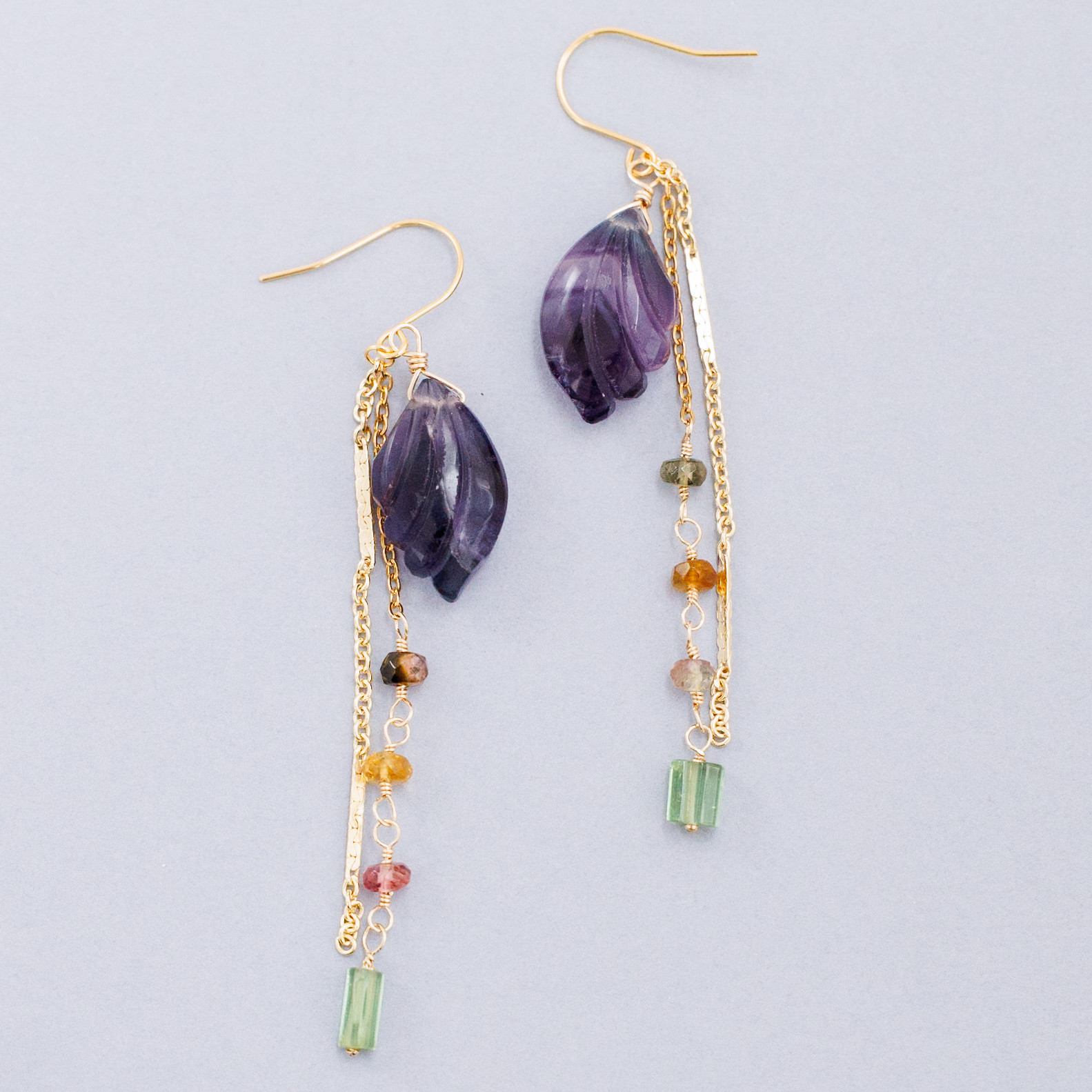 フローライト トルマリン 羽 ピアス イヤリング ピアスチャーム