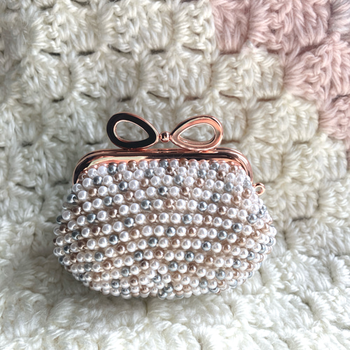 ビーズのがま口☆がま口ハンドメイド☆パールビーズがま口 がま口