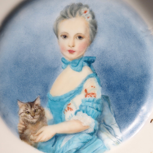 猫と少女の肖像画 手描きの絵皿 絵画 neko opera 通販 18428803