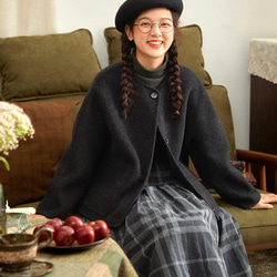 2色 上質ウール100%　ノーカラーのコート　ポケット付き【冬春秋】グレー/チャコールグレー 4枚目の画像