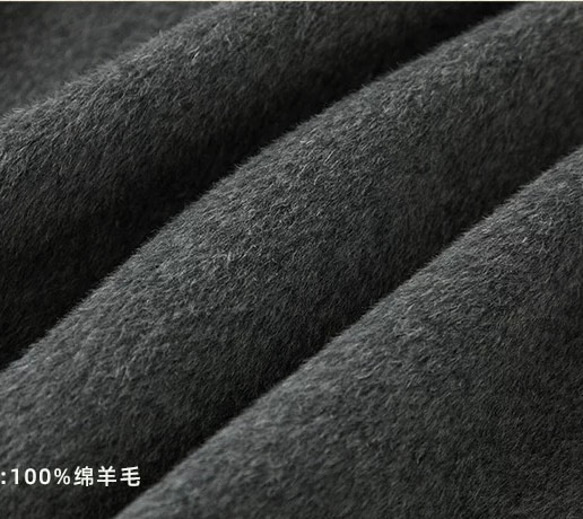 2色 上質ウール100%　ノーカラーのコート　ポケット付き【冬春秋】グレー/チャコールグレー 7枚目の画像