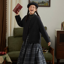 2色 上質ウール100%　ノーカラーのコート　ポケット付き【冬春秋】グレー/チャコールグレー 8枚目の画像