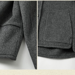 2色 上質ウール100%　ノーカラーのコート　ポケット付き【冬春秋】グレー/チャコールグレー 6枚目の画像