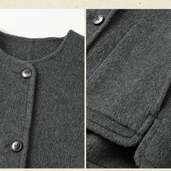 2色 上質ウール100%　ノーカラーのコート　ポケット付き【冬春秋】グレー/チャコールグレー 5枚目の画像