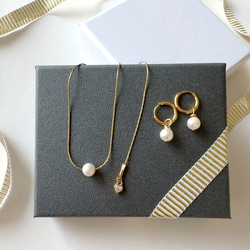 シルバーあり◇淡水パールネックレスとフープピアスセット/2way
