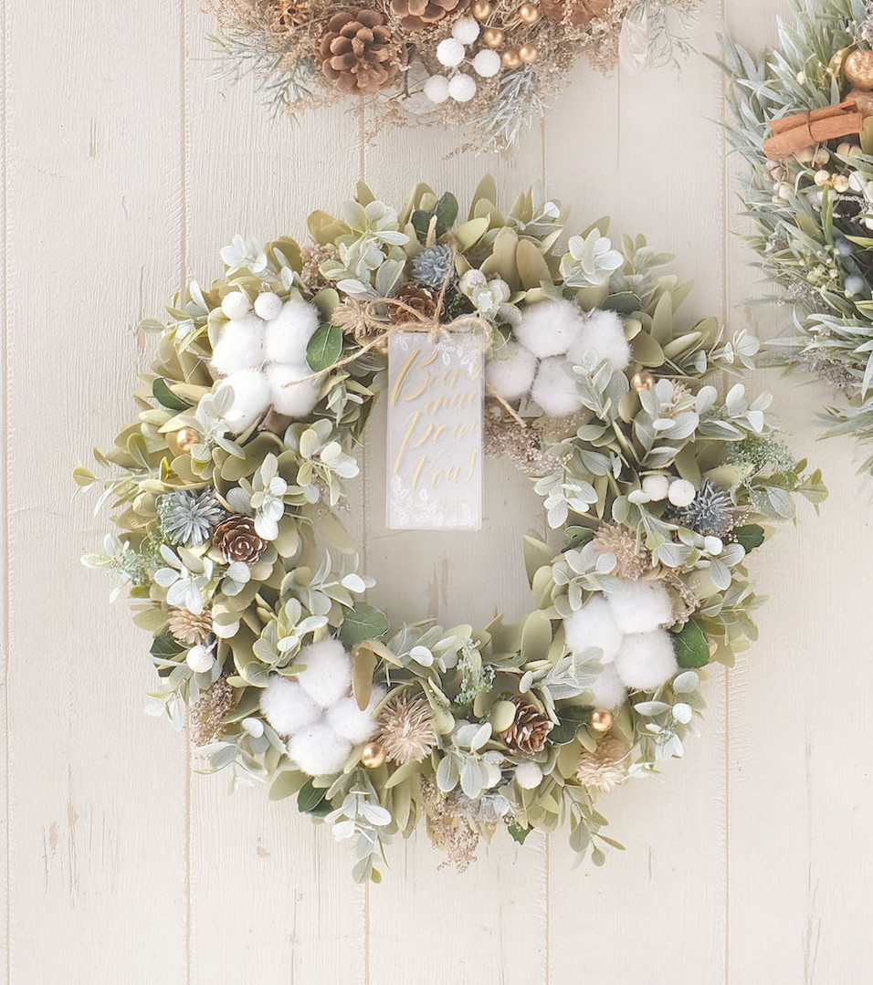 ★最終セール★即日発送★毎年飾れるクリスマスリース★ほわほわコットンナチュラルL　クリスマス　秋リース　冬リース