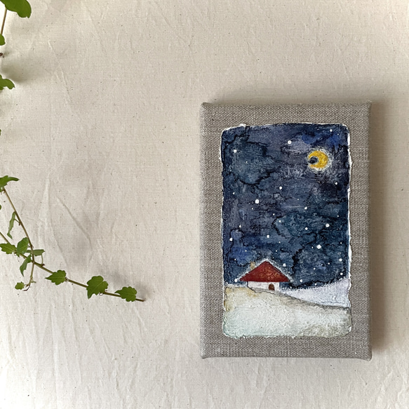 原画『しんしんと、あったかい夜。』リネンキャンバス 絵画 kemonokemo  