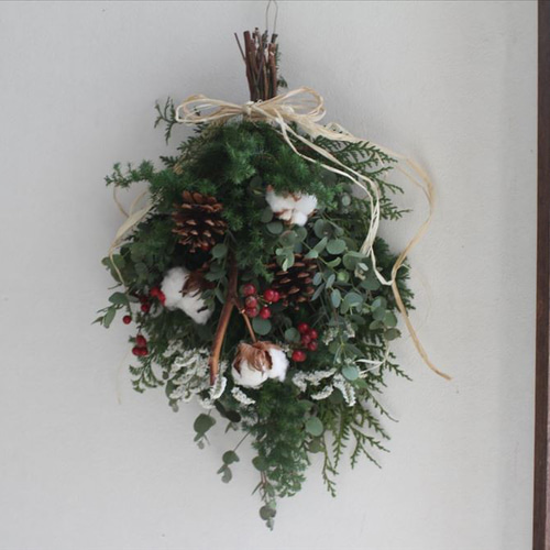 早割☆フレッシュクリスマススワッグ赤☆クリスマスリース ナチュラル