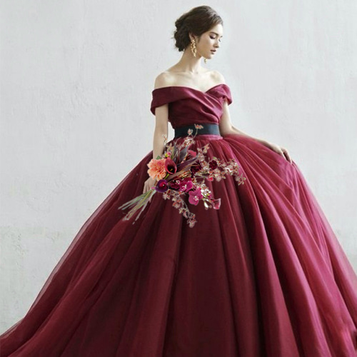 アームブーケ　ワイン　バーガンディ　ウェディングブーケ　造花　胡蝶蘭　カラー結婚 高級造花 ウェディングブーケ/ カラー 胡蝶蘭 ウェディングブーケ