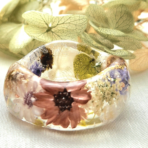 イングリッシュガーデン ドライフラワー レジンリング ハンドメイド
