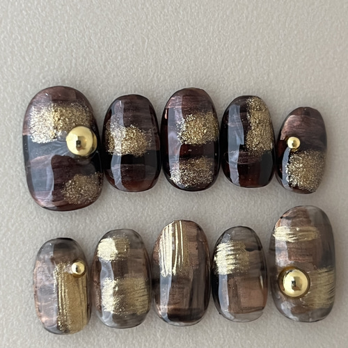 【匿名発送】ネイルチップ ニュアンス インク　秋フラワーフリルゴールドno.77 匿名発送】ネイルチップ ニュアンス インク秋フラワーフリルゴールドno.77