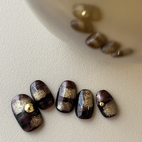 送料無料】 No.9 ブラウンゴールド/ライン ネイルチップ ジェルネイル