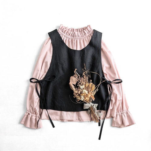 桜ピンク 長袖サテンフリルブラウス（フォーマル＆普段使い