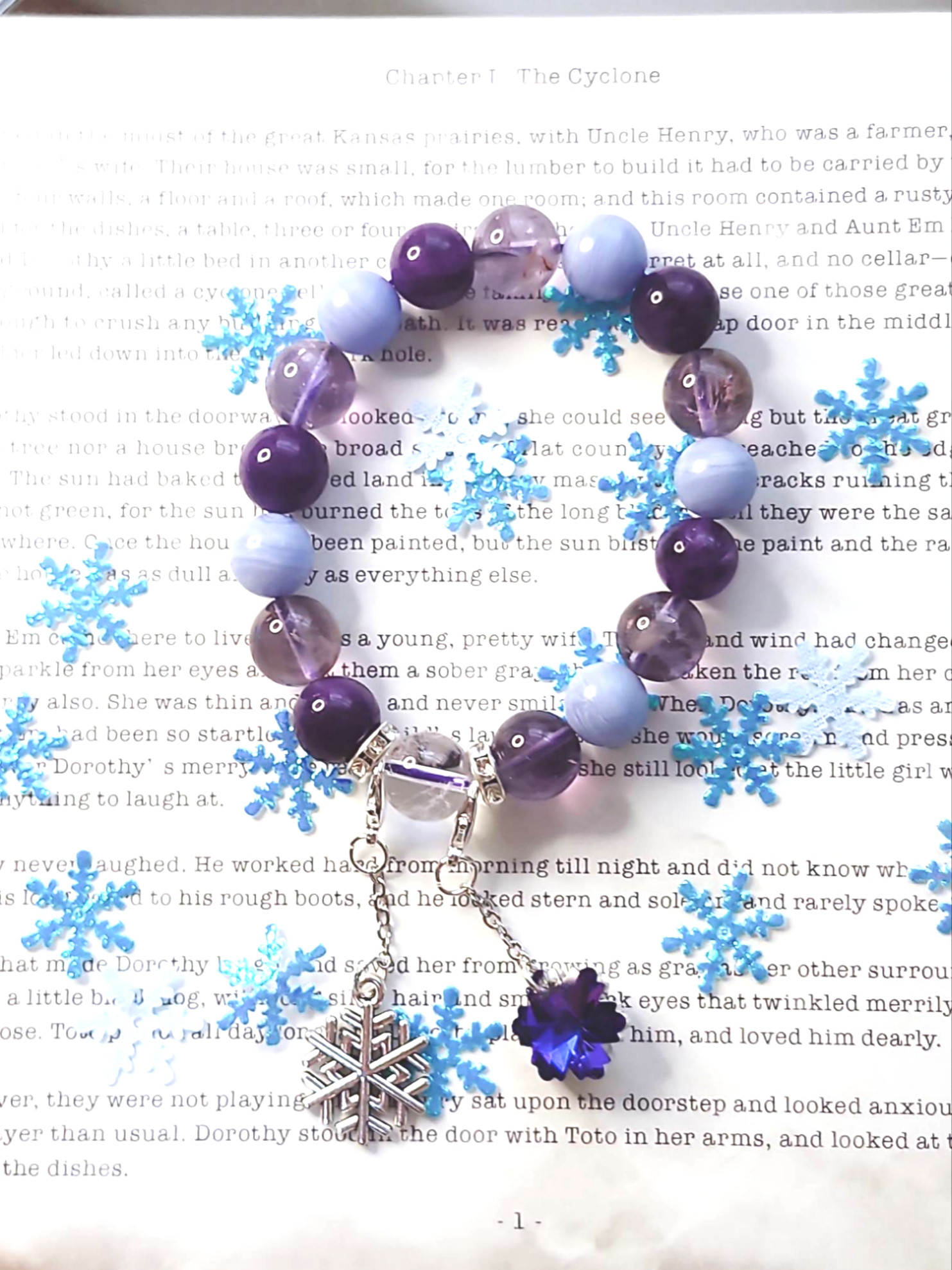 （22）purple snow    ブルーエンジェライト　水晶　アメジストブレスレット