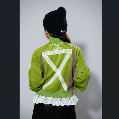 ジャージトップス（レコードワッペン、花刺繍レース、レディース