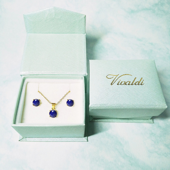 ローズカット・ラピスラズリ (6mm)　ピアス&ネックレス 2点セット　［送料無料］ 1枚目の画像