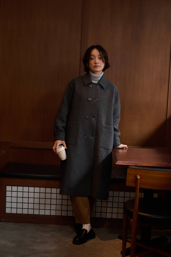 ★即納★知的で大人雰囲気に　ウールコート ロングコート ダブルボタンコート ダークグレー　231208-2 19枚目の画像