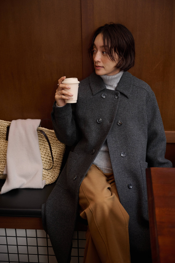 ★即納★知的で大人雰囲気に　ウールコート ロングコート ダブルボタンコート ダークグレー　231208-2 6枚目の画像