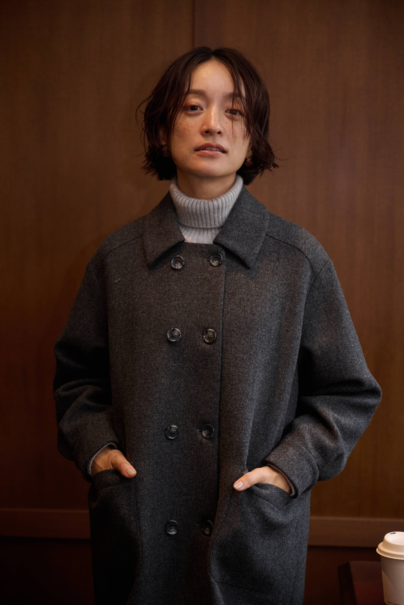 ★即納★知的で大人雰囲気に　ウールコート ロングコート ダブルボタンコート ダークグレー　231208-2 8枚目の画像