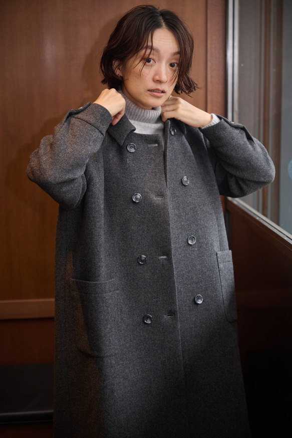 ★即納★知的で大人雰囲気に　ウールコート ロングコート ダブルボタンコート ダークグレー　231208-2 9枚目の画像