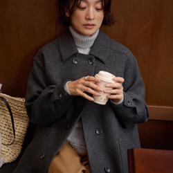 ★即納★知的で大人雰囲気に　ウールコート ロングコート ダブルボタンコート ダークグレー　231208-2 7枚目の画像