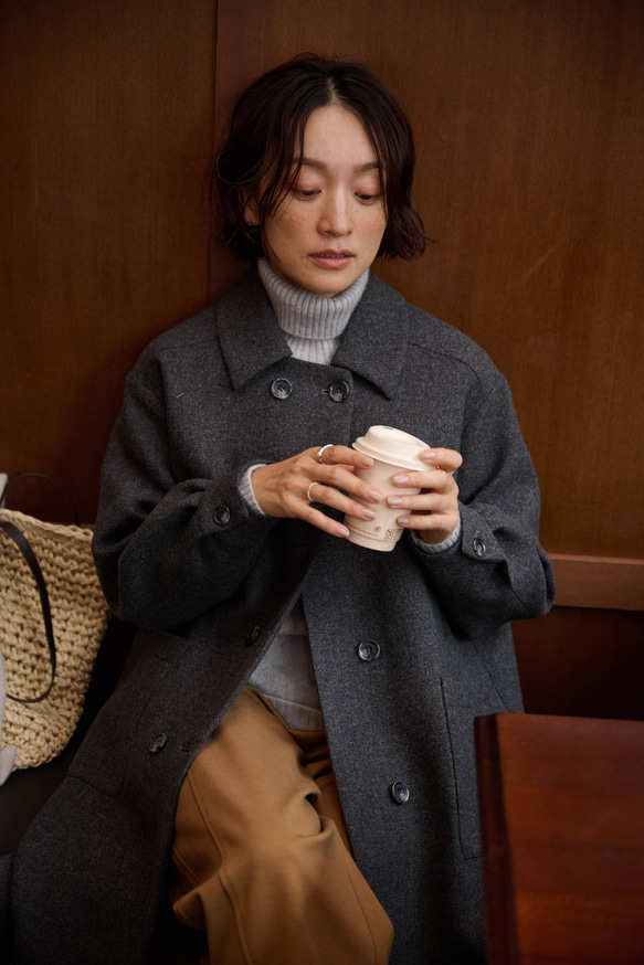 ★即納★知的で大人雰囲気に　ウールコート ロングコート ダブルボタンコート ダークグレー　231208-2 7枚目の画像