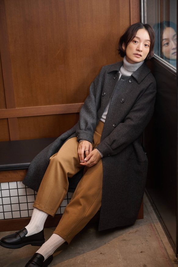 ★即納★知的で大人雰囲気に　ウールコート ロングコート ダブルボタンコート ダークグレー　231208-2 11枚目の画像