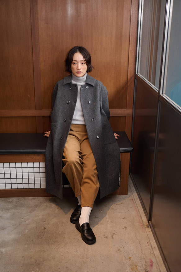 ★即納★知的で大人雰囲気に　ウールコート ロングコート ダブルボタンコート ダークグレー　231208-2 17枚目の画像