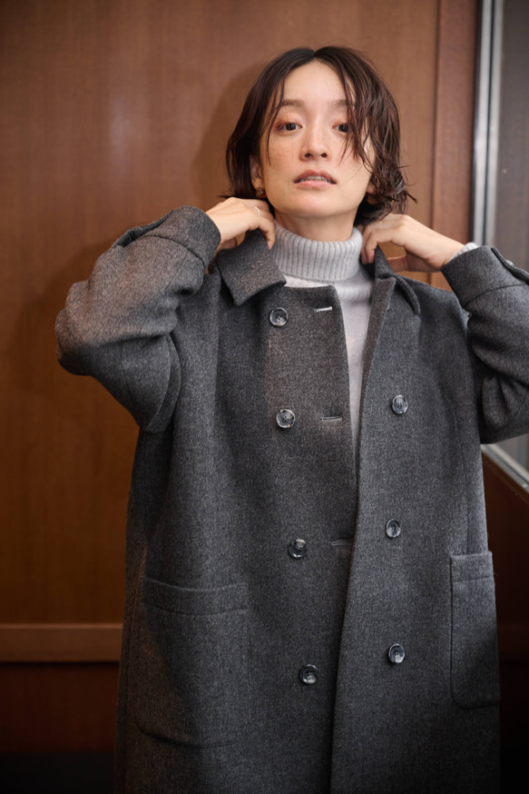 ★即納★知的で大人雰囲気に　ウールコート ロングコート ダブルボタンコート ダークグレー　231208-2 10枚目の画像