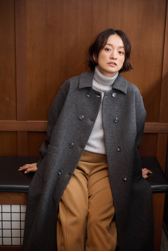 ★即納★知的で大人雰囲気に　ウールコート ロングコート ダブルボタンコート ダークグレー　231208-2 12枚目の画像