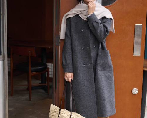 じ*ん様 美品✨TICCA モヘアウールダブルチェスターロングコート　ワイド　チ ☆即納☆知的で大人雰囲気に ウールコート ロングコート ダブル