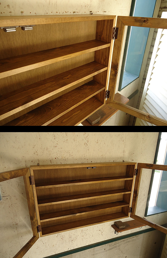 ［サイズオーダー可］-vintageroots-32壁掛けコレクションケース＜無垢材 オーダー家具 シェルフ > 5枚目の画像