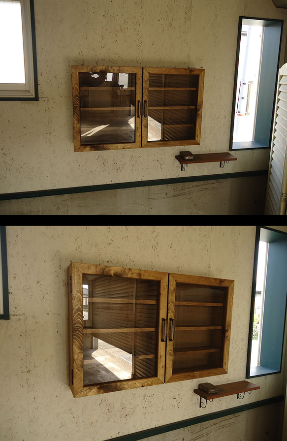 ［サイズオーダー可］-vintageroots-32壁掛けコレクションケース＜無垢材 オーダー家具 シェルフ > 10枚目の画像