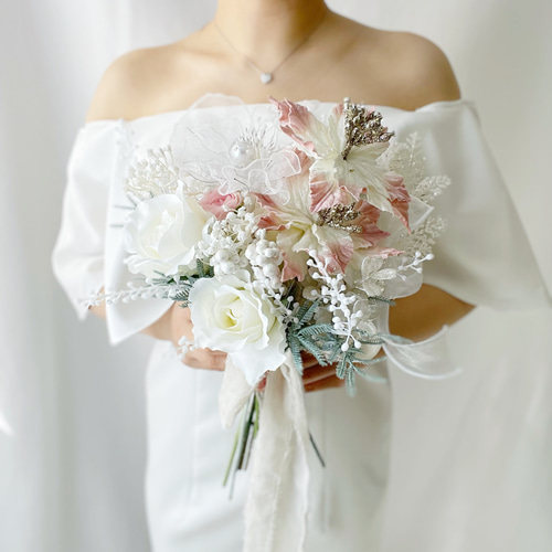 受注制作】再販×2 クリスマスブーケ ピンクブーケ オーガンジーブーケ