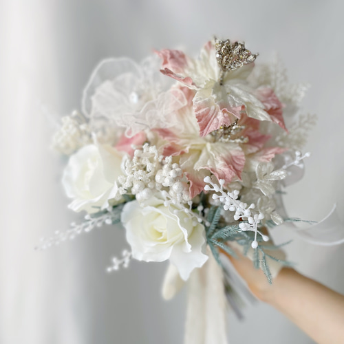 受注制作】再販×2 クリスマスブーケ ピンクブーケ オーガンジーブーケ