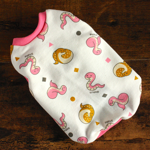 犬服 ミニ裏毛 巳年へびちゃん ピンク タンクトップ ペット服