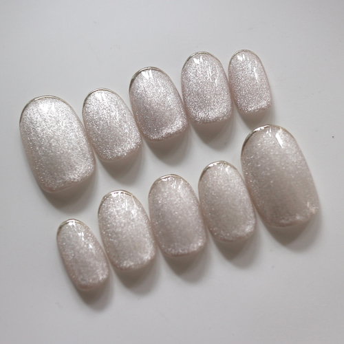 再販③】ネイルチップ #76 マグネット キラキラ ホワイト ゴールド