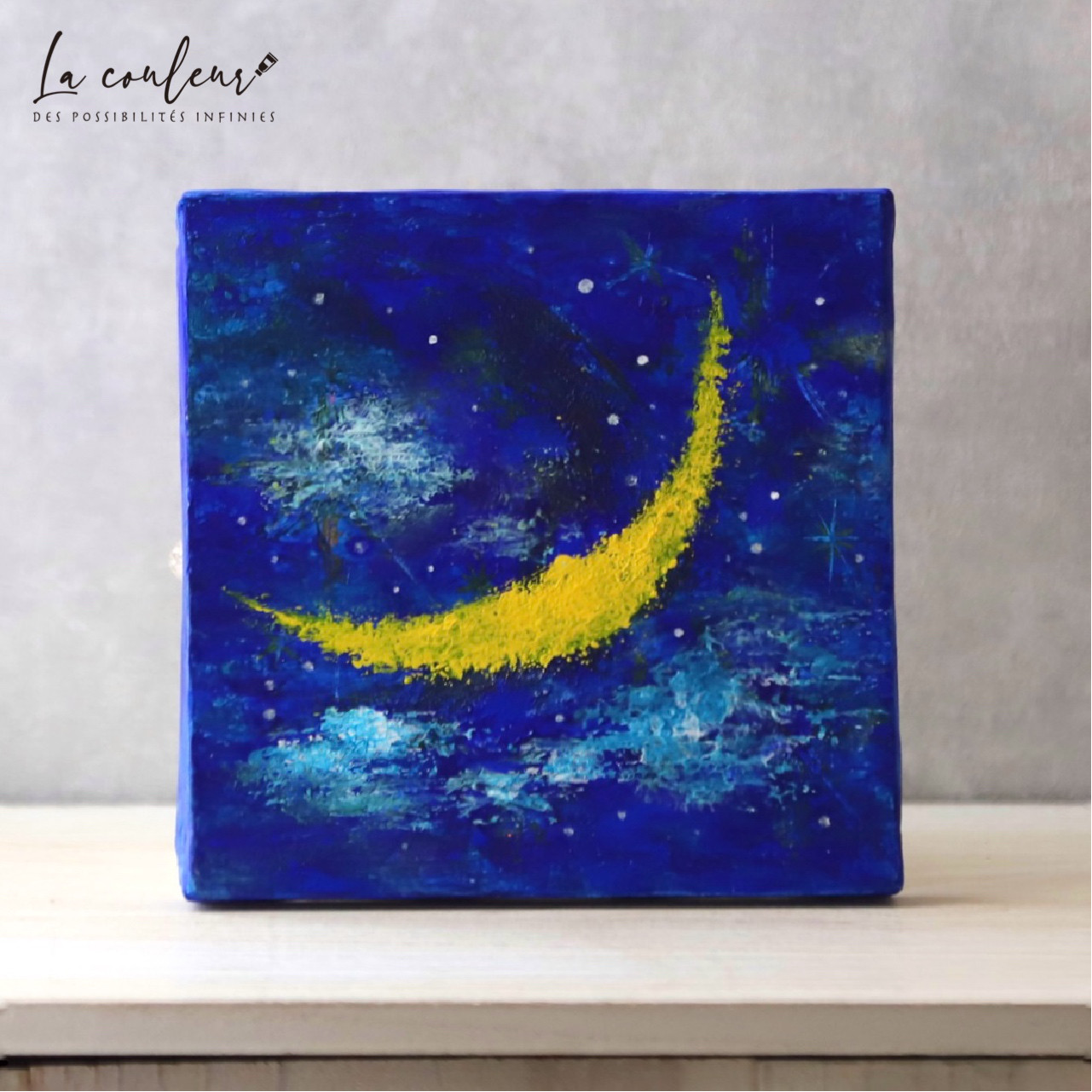 Moonlight 月の絵画　キャンバス　原画 原画】三日月 18cm角 絵画 キャンバス ましかく 送料無料 絵画
