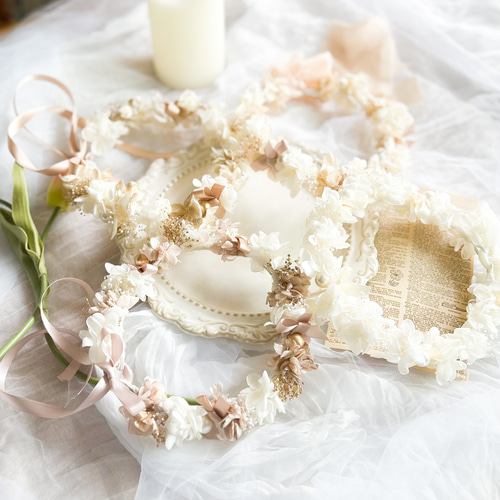 送料無料】ベビー キッズ 花冠 ~pink white~ 花かんむり 結婚式 子供用