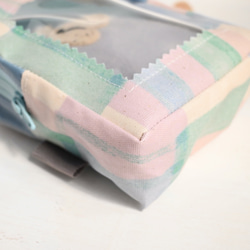 ベビちゃんサイズ夢のマイホーム　（ほんわか水色ブロックチェック柄ぬいぐるみ用お家型ポーチ） 4枚目の画像